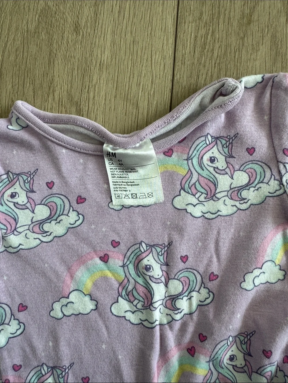 H&M Pink Unicorn & Rainbow Kids Pajama Set